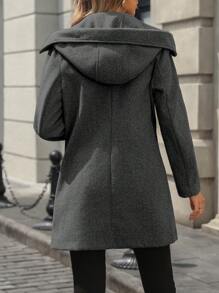 EMERY ROSE 女式冬季纯色长袖双排扣连帽大衣 灰色大衣 豌豆大衣女款豌豆大衣女款