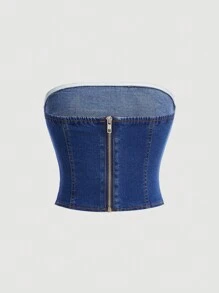 SHEIN Teen Girl Rhinestone Star Decor Blue Denim Camisole Top