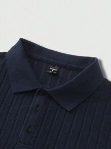 Manfinity Homme Men's Plain Front Button Ribbed Short Sleeve Casual Top, Daily Wear