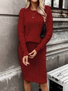 SHEIN LUNE 2pcs/Set Red Twist Tank Top And Skirt - Burgundy - View 5