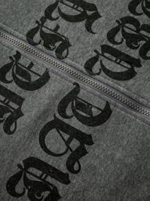 SHEIN Teen Boys 2pcs Casual Sports Street Comfortable Versatile Warm Super High Cost-Effective Loose Casual Hooded Gothic Monogrammed Center Open Hooded Sweatshirt Sweatpants Two Sets Homecoming; Renaissance; Fall Outfits - Grey - View 3