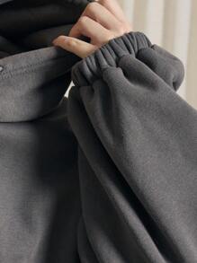 AiiRZ Oversized Drawstring Athletic Hoodie Sweatshirt Athleisure Fleece Winter Lounge Wear Fall Holiday Essential Streetwear Workout Warmup - Dark Grey - View 5