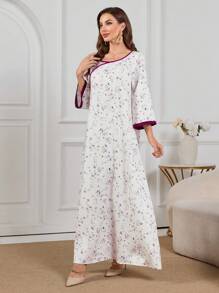 Al Najma 女士休闲撞色绑带 3/4 袖连衣裙 - 中紫紅色 - 查看 7