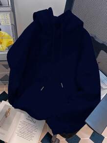 INAWLY 女士时尚街头印花保暖连帽卫衣，春秋季，毕业季，教师节，返校季套头衫 - 寶藍色 - 查看 2