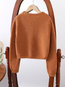 Tween Girl Solid Ribbed Knit Sweater - Khaki - View 2