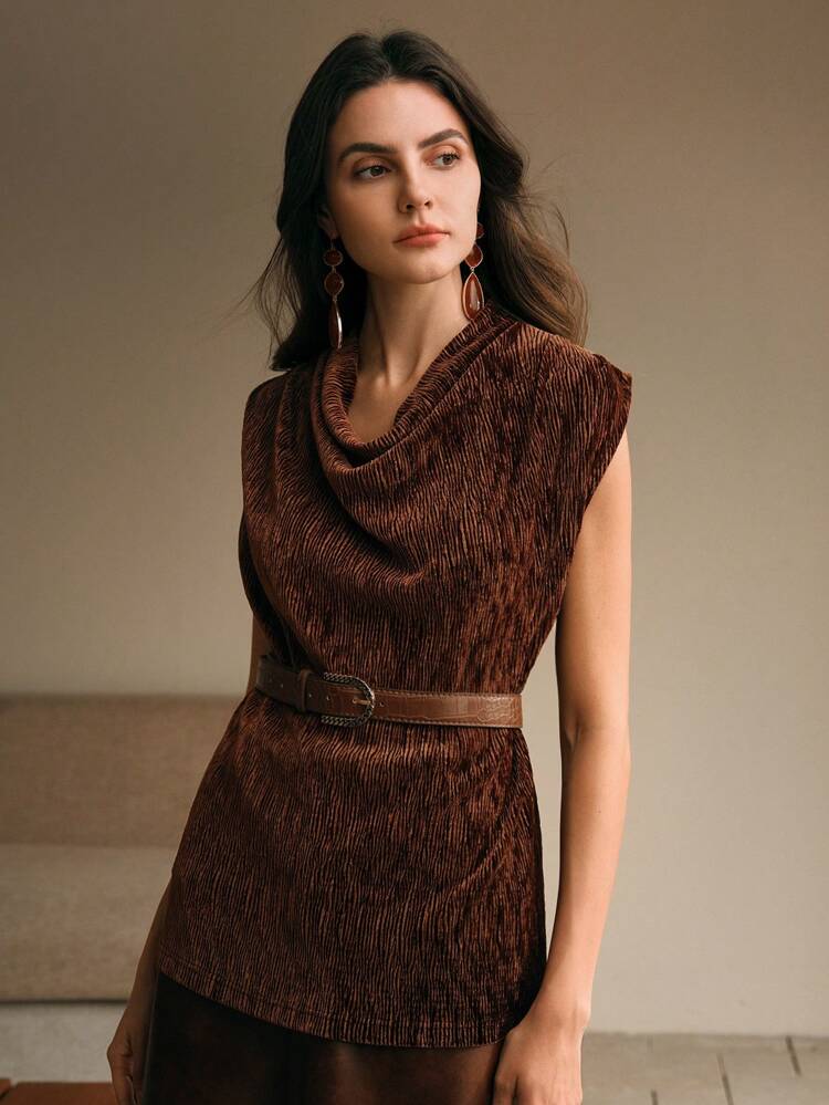 Ceinture de style rétro à texture rayée en velours, débardeur femme à col bénitier, convient pour le Nouvel An pour les femmes