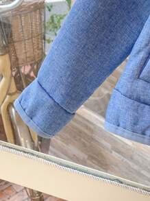 Blossori 年轻男孩优雅法式蓝色图案宽松翻领夹克，秋冬 - 藍色 - 查看 8