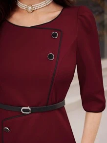 Vintamour Váy liền thân phối màu cổ điển thanh lịch dành cho nữ, mùa hè, màu trắng, tay áo 7/10, váy thẳng Váy cổ tròn cổ tròn dự tiệc lễ Tạ ơn cho phụ nữ Váy đêm giao thừa Váy đỏ Váy ngày lễ tình nhân năm mới dành cho phụ nữ Trang phục công sở thanh lịch giản dị dành cho phụ nữ Quần áo công sở dành cho phụ nữ Váy trắng cho phụ nữ Váy sang trọng, thanh lịch, kín đáo dành cho phụ nữ Trang phục đi chơi Váy công sở kín đáo Váy đỏ ngày lễ tình nhân sang trọng, thanh lịch - Màu Đỏ Sâu - Xem 6