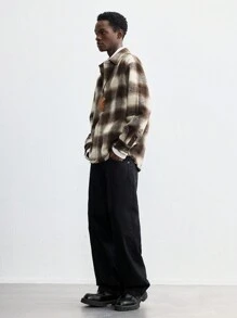 Maija 男士 2025 年春夏新款棕色格子保暖内衬厚前扣开口夹克，休闲日常穿着，适合新年、节日派对、情人节 - 咖啡棕 - 查看 6