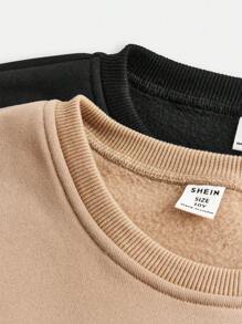 SHEIN Tween 女童两件套休闲舒适宽松圆领运动衫 - 彩色 - 查看 3