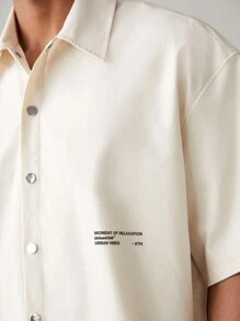 SWAVVY Men Letter Graphic Drop Shoulder Shirt - Apricot - View 6