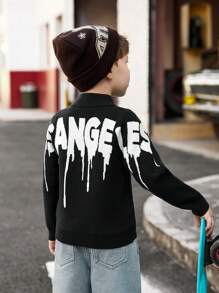 Camisa de manga larga con cuello alto para niños con estampado minimalista de letras, uso casual diario