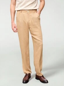 Manfinity VCAY Pantalones informales y de negocios tejidos para hombre Manfinity Bizwear de cintura media y piernas rectas largas de unicolor en khaki, para primavera/verano