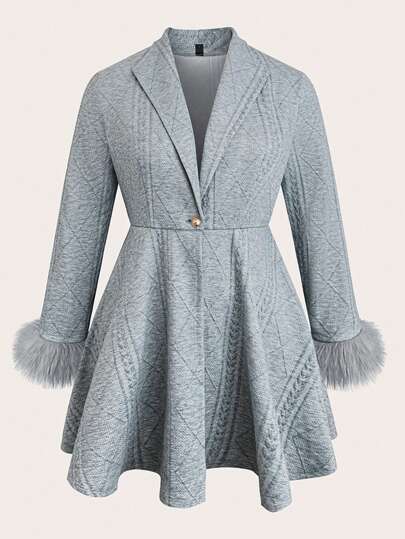 Mulvari Chaqueta de mujer talla grande elegante con cuello y puños esponjosos, para otoño/invierno