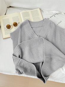 Chaleco holgado de largo medio con cuello en V y hombros caídos de color liso informal para niña preadolescente