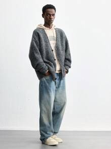 Maija Men's 2025 New Winter Grey Thermal Lined Extra Loose Casual Blended Knit Cardigan Jacket With Dual Pockets, Suitable For New Year Party, Valentine's Date - Grey - View 4