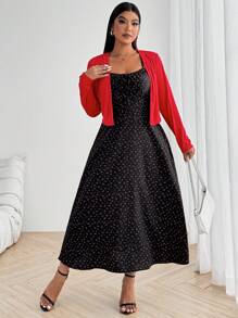 Flirla 2 件套时尚碎花吊带连衣裙和纯色轻便夹克，配套 - 彩色 - 查看 9