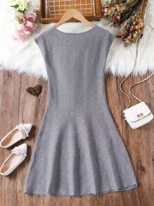 SHEIN Teen Girl Bowknot Short Sleeve Off Shoulder Sweater Dress, Suitable For Parties And Balls, Elegant Solid Gray Color, And Graceful A-Line Dress - Grey - View 2