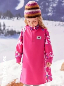 SHEIN Young Girl Patchwork Floral Print Casual Outdoor Dress, Autumn/Winter - Pink - View 6