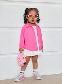 SHEIN Set de 3 piezas para bebé niña: Camiseta rosa linda, falda plisada cintura elástica y camisa, para primavera/verano