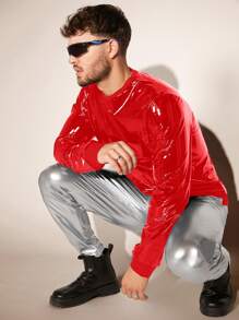 FeverCity Men Solid PU Leather Sweatshirt - Red - View 9