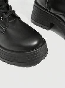 CUCCOO GRLICON 复古欧美时尚厚底及膝系带战斗靴女款圣诞新年假期氛围秋冬款 - 黑色 - 查看 3