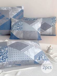 2 件最便宜的柔软超细纤维枕套 - 枕套，防过敏透气枕套，大号长款标准大号双人床单人床双人床特大号双人床、身体床、欧式床和方形床，适合所有季节床上用品套装 - 淺藍色 - 查看 7