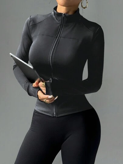 Dewbera 合身弹力拉链运动夹克，修身休闲家居服瑜伽外套