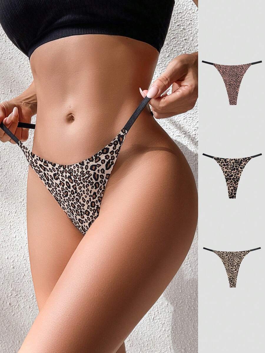 Snug Zone 3pcs/Pack Women Simple Seamless Sexy T-Back G-Strings, Casual For Daily Wear ClassicAnimalPrint - Multicolor - View 1