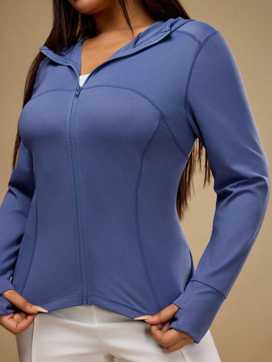 Forever 21 Plus Size Women Solid Color Casual Long Sleeve Zip Front Jacket For Autumn - Blue - View 1