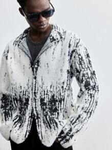 Maija Men's 2025 New Winter Black & White Personalized Jacquard Thermal Lined Loose Casual Long Sleeve Cardigan Sweater, Christmas Party, New Year Gathering, Valentine's Date