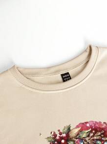 SHEIN EZwear 圣诞圣诞老人图案印花圆领女式运动衫，秋冬季休闲款 - 米色 - 查看 4