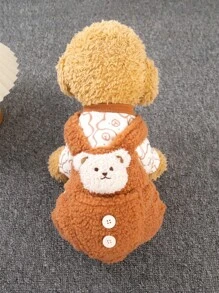 PETSIN 布朗熊毛绒保暖内衬工装裤，可爱又温暖的休闲宠物连体裤