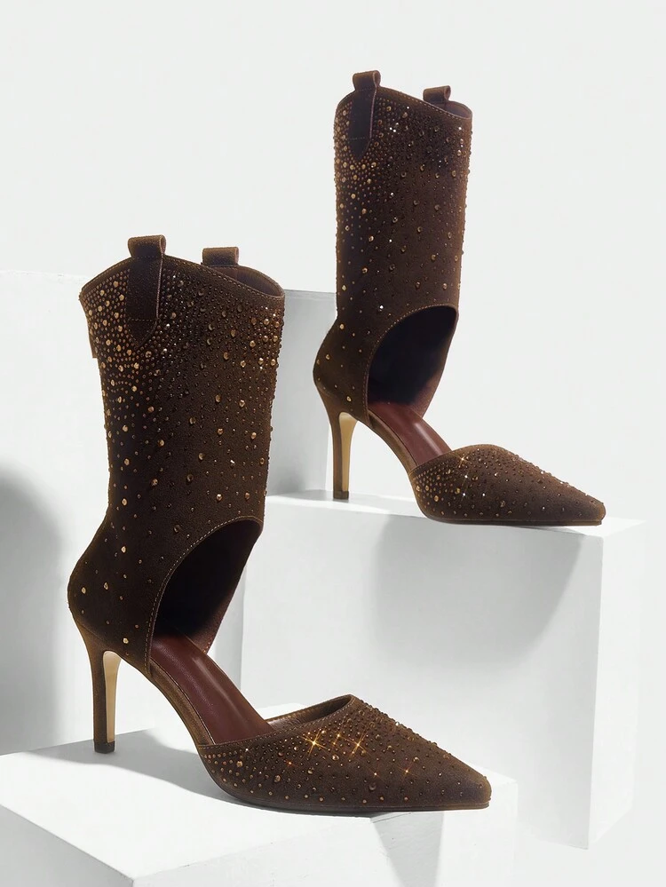 CUCCOO SZL Women's Rhinestone Pointed Toe Party Stiletto High Heel Sandals Spring Shoes Spring Break Easter Prom Heels