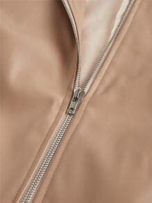 Manfinity VCAY Áo khoác da dài tay đơn sắc khóa kéo phía trước cho nam - Màu Khaki - Xem 3