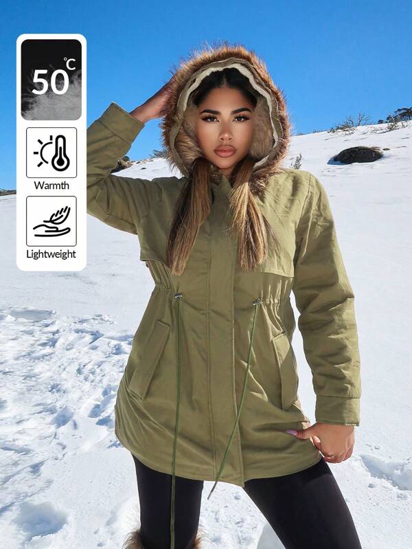 SHEIN SXY Women's Solid Color Minimalist Casual Hooded Long Sleeve Regular Jacket