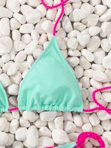 SHEIN Swim Ensemble de bikini pour femmes d'été vintage avec sangle tressée blocs de couleurs