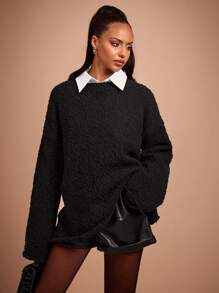 COSMINA Women's Casual Solid Color Drop Shoulder Sweater, Autumn/Winter