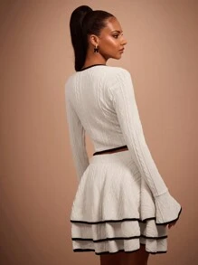 COSMINA Women Autumn Scalloped Neck Bell Sleeve Fitted T-Shirt - Cream - View 3