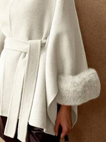 MOTF PREMIUM WOOL CONTRAST FUZZY CUFF OVERCOAT - White - View 2