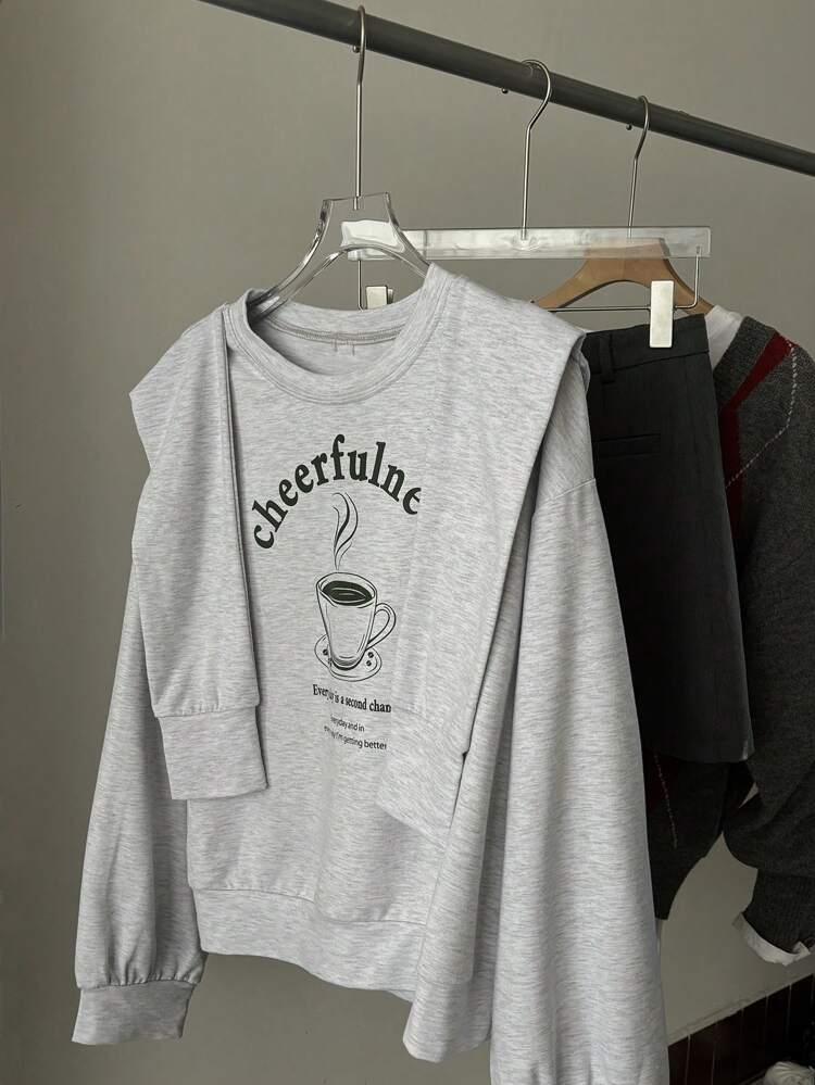 Women's Round Neck Long Sleeve Letter Print Casual Knit Sweatshirt Fall,Winter