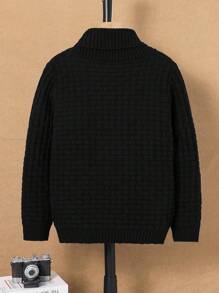 青少年男孩休闲半拉链套头长袖针织毛衣 - 黑色 - 查看 2