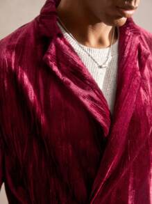 AKNOTIC Business Casual Men Shawl Collar Velvet Blazer & Pants - Burgundy - View 4