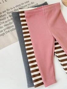 3 Piece Set Girls Knit Solid Stripe Form-Fitting Casual Leggings - Multicolor - View 4