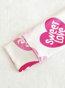 2 pezzi Set da lounge aderente a maniche lunghe con stampa a cuori all-over per ragazze pre-adolescenti