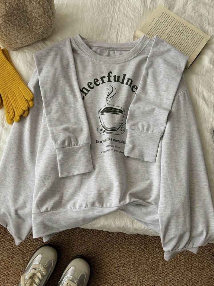 Women's Round Neck Long Sleeve Letter Print Casual Knit Sweatshirt Fall,Winter