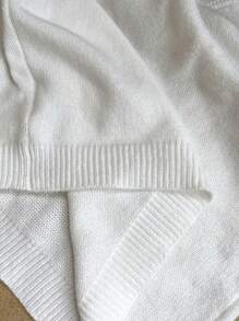 SHEIN Unity 大码女式秋冬刺绣串珠装饰宽松圆领针织套头衫 - 白色 - 查看 6
