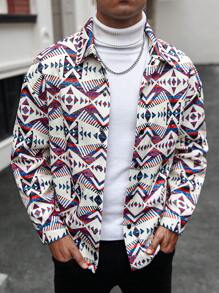 Manfinity Homme Men's Casual Geometric Printed Jacket, Autumn - Multicolor - View 4