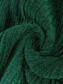 SHEIN Frenchy Plus Size Green V-Neck Glitter Embellished Party Shirt, Long Sleeve
