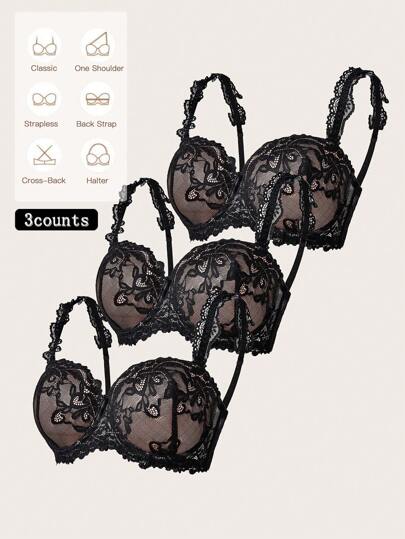 3件套女士蕾丝钢圈内衣文胸